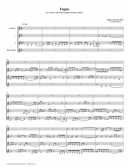 Fugue 14 from Well-Tempered Clavier, Book 1 (Clarinet Quartet) (arr. R. Byrnes Music, LLC)