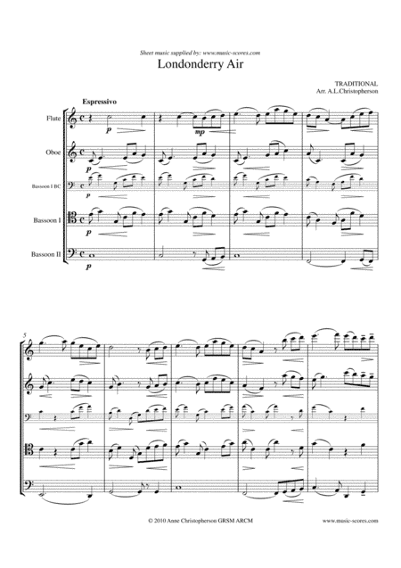 Londonderry Air - Flute, Oboe, Bassoon, Bass Clarinet or Bassoon 2 (arr. Anne L Christopherson GRSM ARCM)