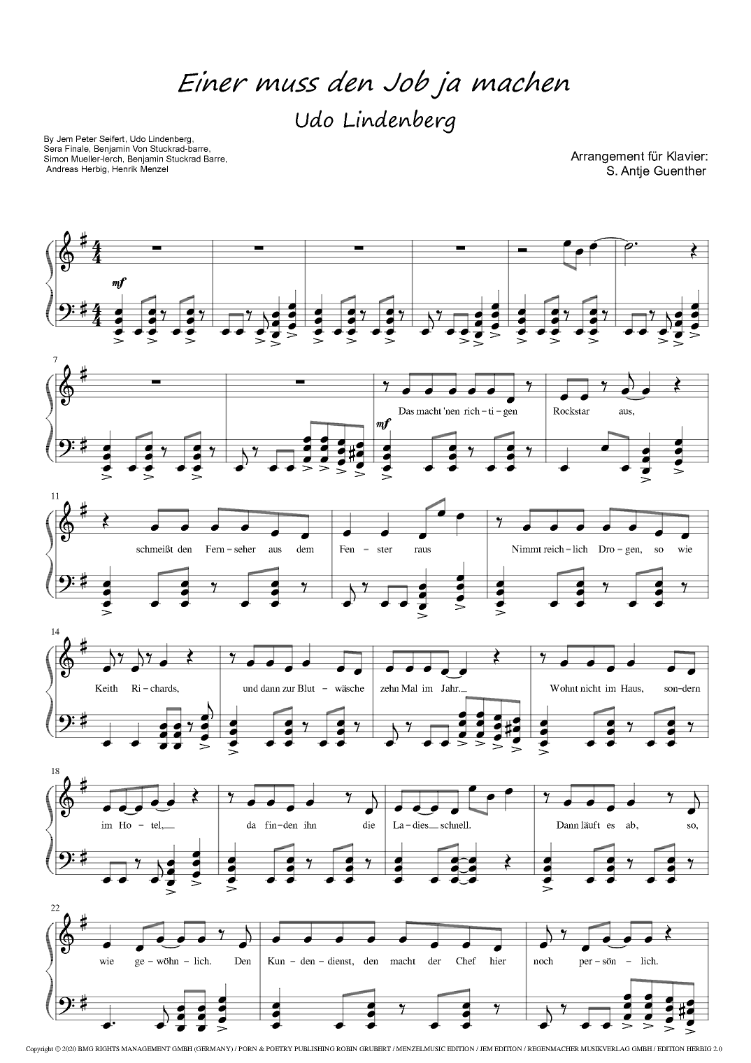 Einer Muss Den Job Ja Machen (arr. Antje Günther)