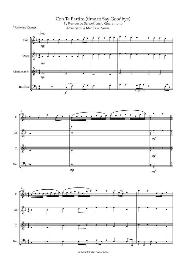 Con Te Partiro (time To Say Goodbye) (arr. Matthew pyeon)