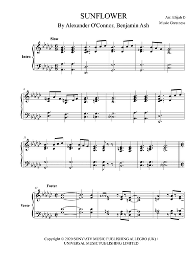 Sunflower (arr. Music Greatness)