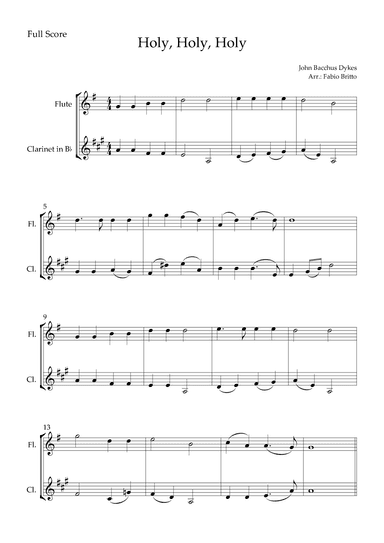 Holy, Holy, Holy (Traditional Christian Song) for Flute & Clarinet in Bb Duo (arr. Fabio Britto)