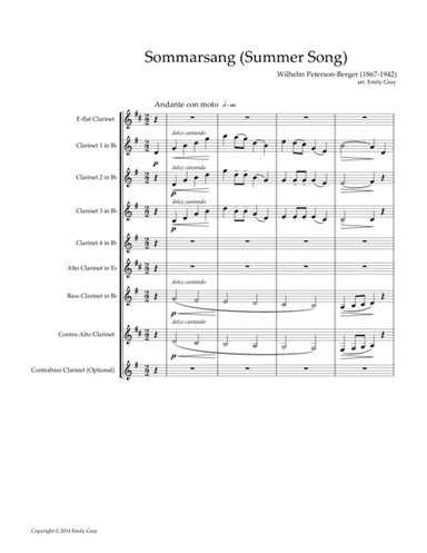 Sommarsang (Summer Song) for Clarinet Choir (Score) (arr. Emily Gray)
