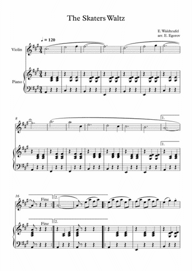 The Skaters Waltz, Emile Waldteufel, For Violin & Piano (arr. Eugene Egorov)