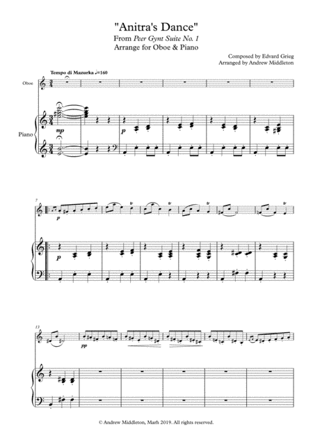"Anitra's Dance" from Peer Gynt Suite arranged for Oboe and Piano (arr. Andrew Middleton)