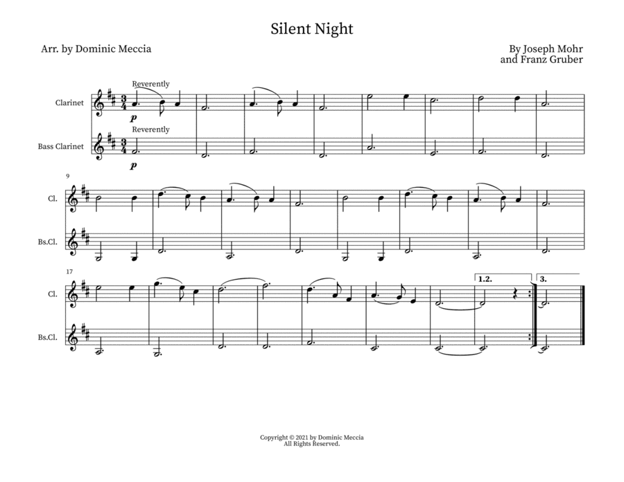Silent Night- Clarinet and Bass Clarinet Duet (arr. Dominic Meccia)