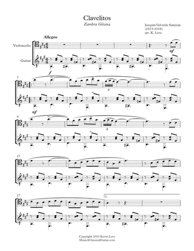 Clavelitos (Cello and Guitar) - Score and Parts (arr. K. Love)