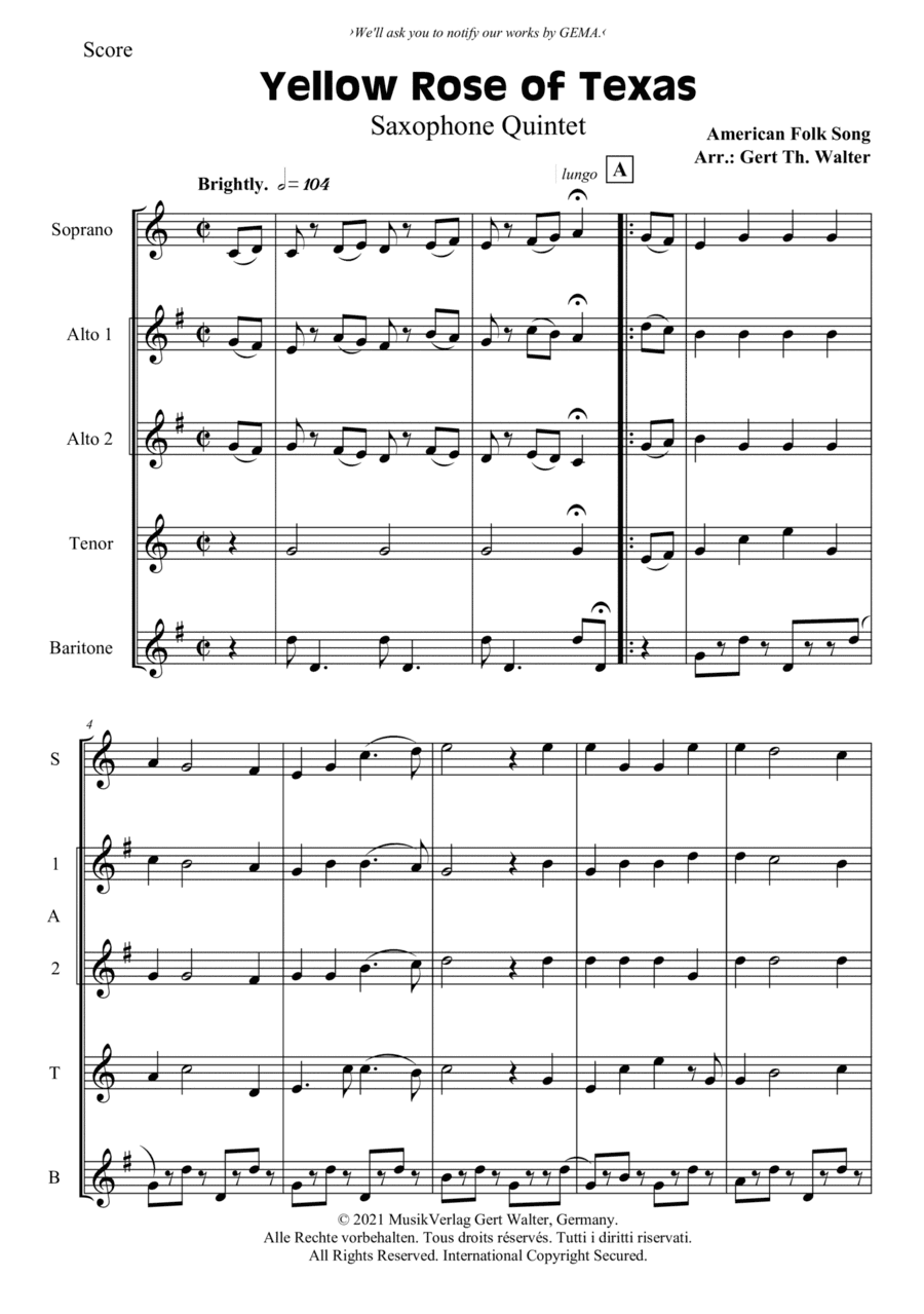 Yellow Rose of Texas (arr. Gert Th. Walter)
