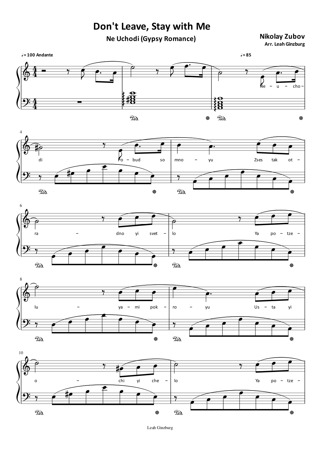 Don't leave, Stay With Me  (Ne UCODI) (arr. Leah Ginzburg)