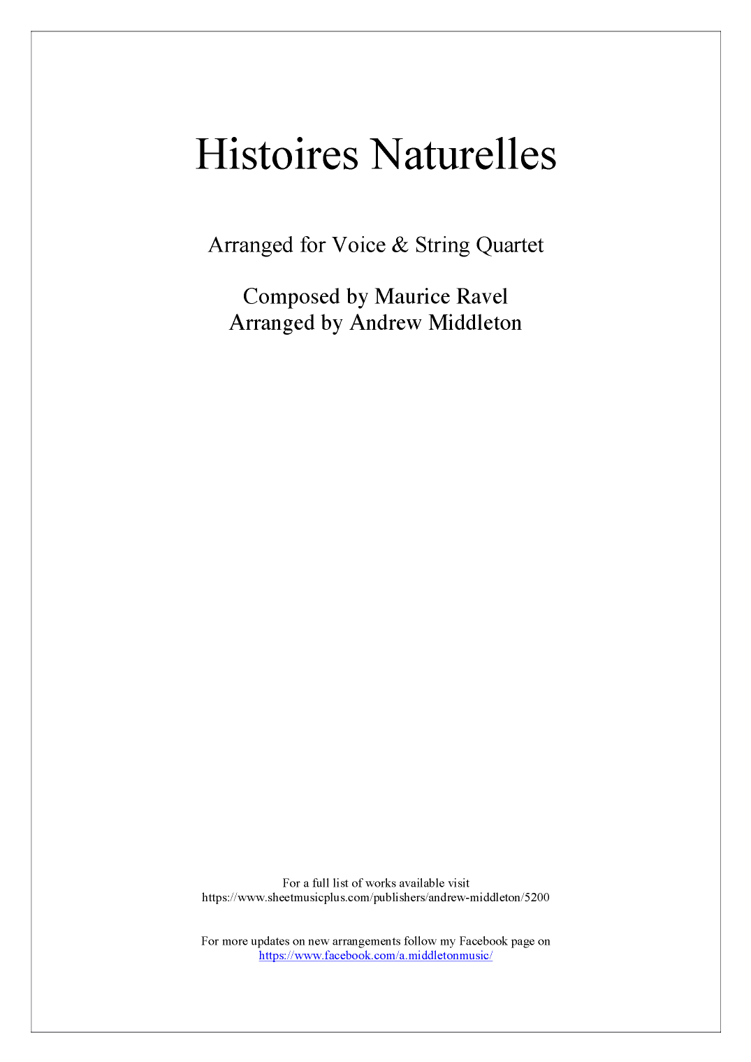 Histoires Naturelles arranged for Voice and String Quartet (arr. Andrew Middleton)