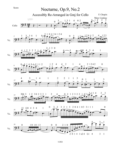 Nocturne, Op. 9, No. 2 for Cello & Piano (arr. Mary Lindsay, AccessibleCello.com)