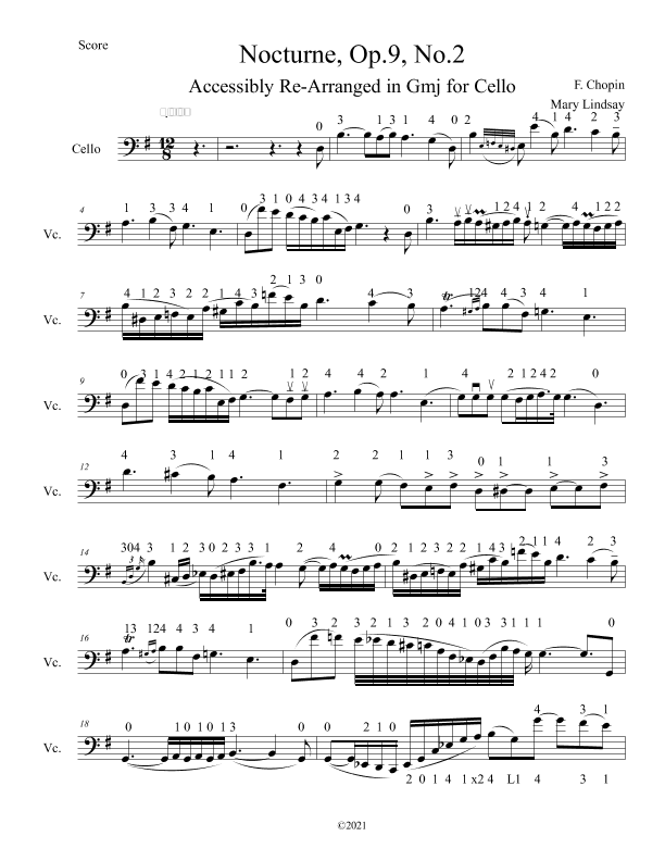 Nocturne, Op. 9, No. 2 for Cello & Piano (arr. Mary Lindsay, AccessibleCello.com)
