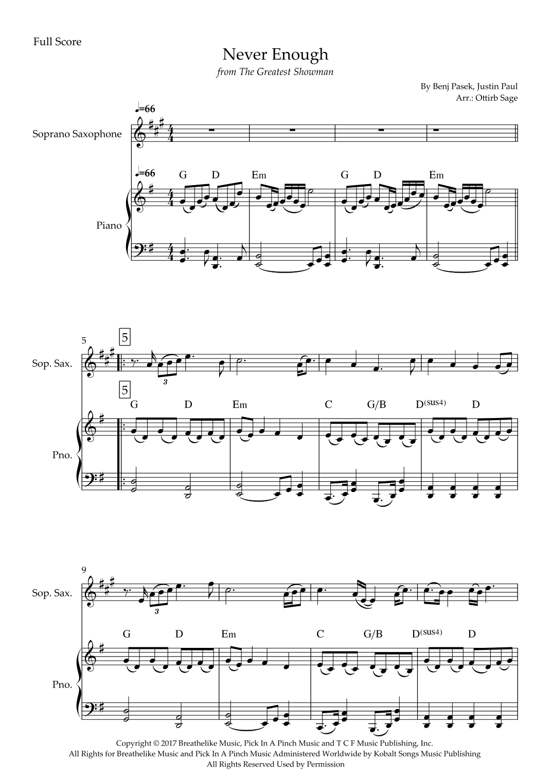 Never Enough (arr. Ottirb Sage)