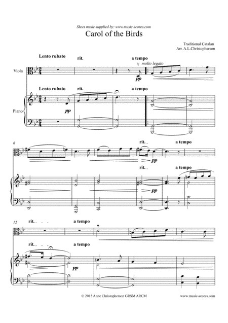 Carol of the Birds - Viola and Piano (arr. Anne L Christopherson GRSM ARCM)