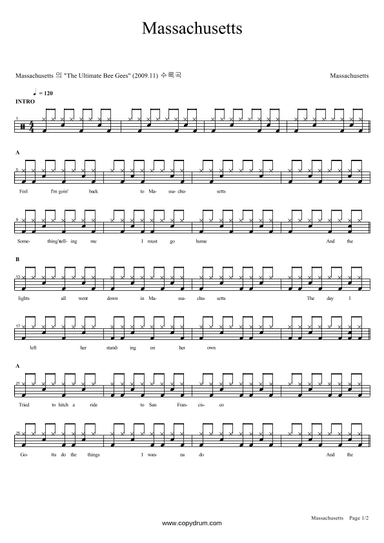 Massachusetts (the Lights Went Out) (arr. COPYDRUM)