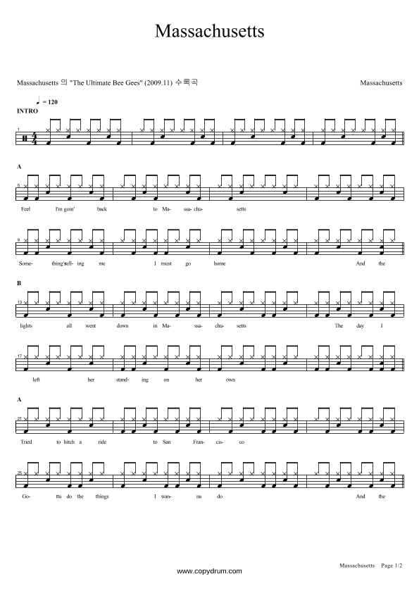 Massachusetts (the Lights Went Out) (arr. COPYDRUM)