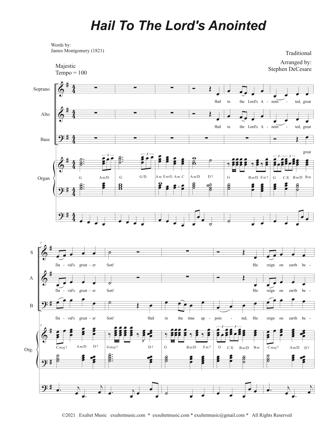 Hail To The Lord's Anointed (SAB) - Organ accompaniment) (arr. Stephen DeCesare)
