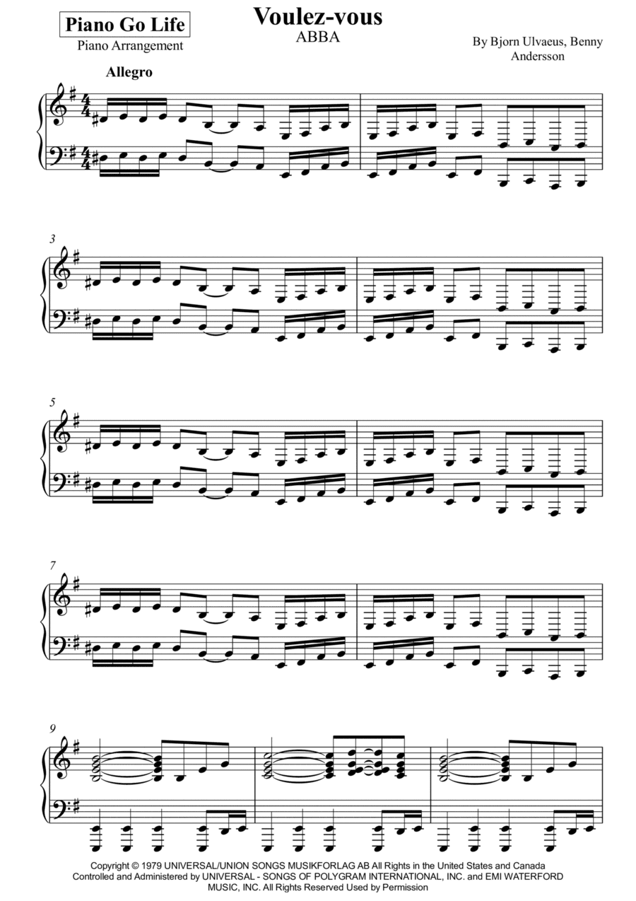 Voulez-vous (arr. Piano Go Life)