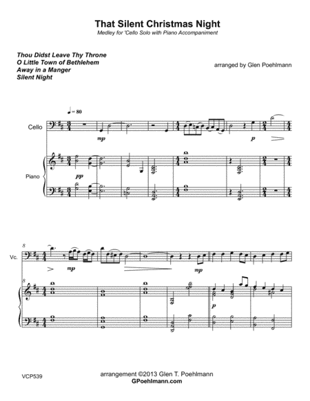 THAT SILENT CHRISTMAS NIGHT - Carol Medley for SOLO CELLO with Piano Accompaniment (arr. Glen Poehlmann)
