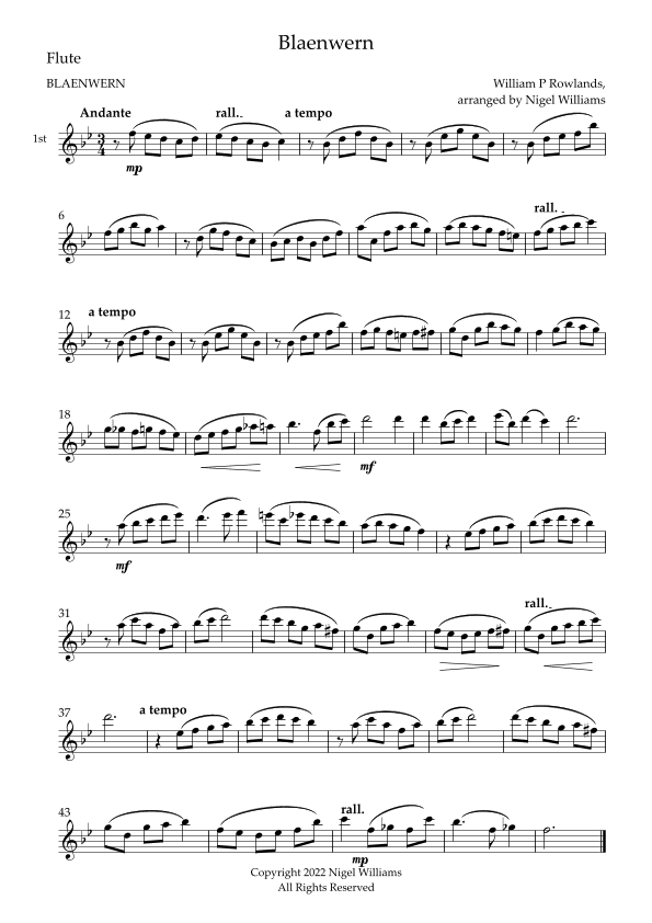 Blaenwern, for Flute Trio (arr. Nigel Williams)