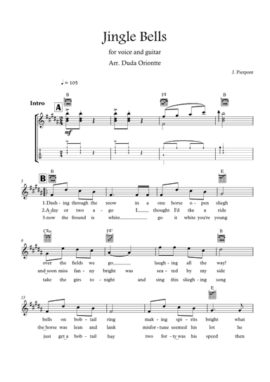 Jingle Bells (B major - TABS - with lyrics) (arr. Duda Oriontte)