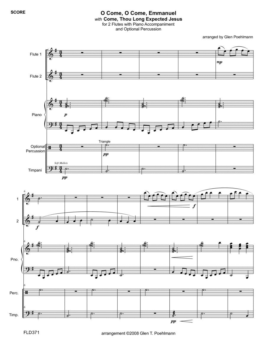 O COME, O COME EMMANUEL/COME THOU LONG-EXPECTED JESUS - FLUTE DUET with Piano & optional Percussion (arr. Glen Poehlmann)