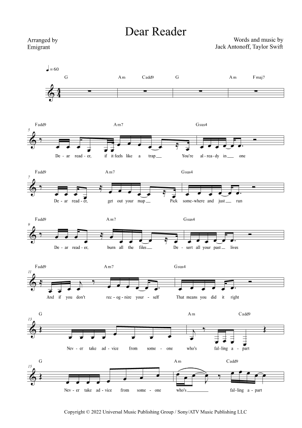 Dear Reader (arr. Emigrant)