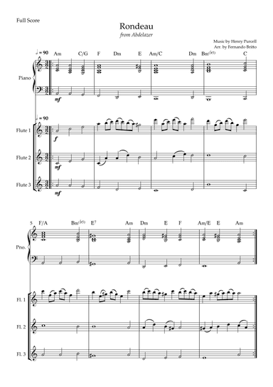 Rondeau (from Abdelazer) for Flute Trio and Piano Accompaniment with Chords (arr. Fernando Britto)