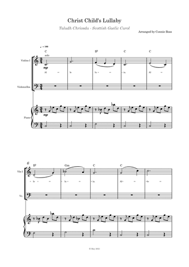 Christ Child's Lullaby (Taladh Chriosda) - violin, cello and piano with parts page (arr. Connie Boss)