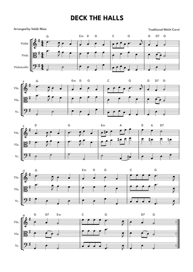 Deck The Halls - String Trio (violin, viola and cello) (arr. Valdir Maia)
