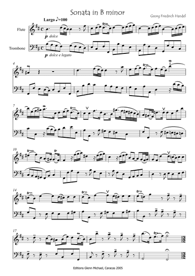 Handel Sonata for flute & trombone (arr. Editions Glenn Michael)
