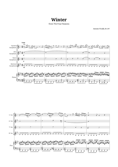 Largo from Winter by Vivaldi for Sax Quartet and Piano (arr. Langanho)