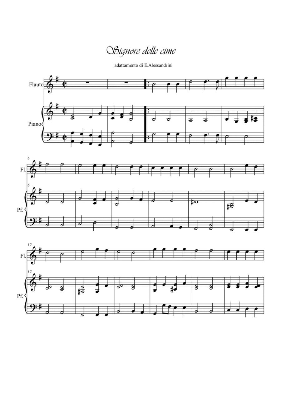 Signore delle cime. Flute and piano (arr. Ester Alessandrini)