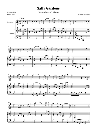 Sally Gardens - Alto Recorder and Piano (arr. Valdir Maia)