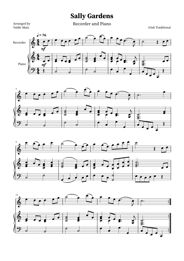 Sally Gardens - Alto Recorder and Piano (arr. Valdir Maia)