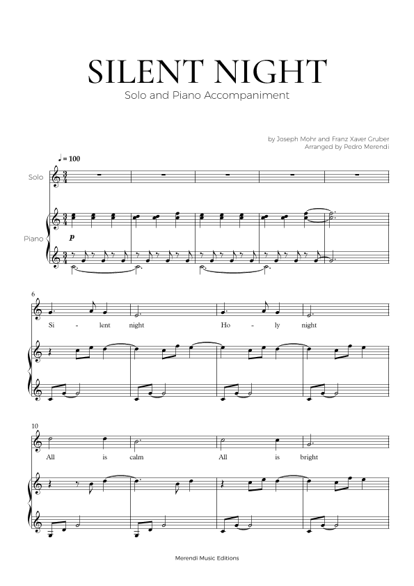 Silent Night (Solo and Piano Accompaniment) (arr. Pedro Merendi)