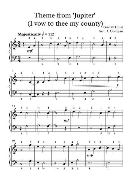 Theme from 'Jupiter' (I vow to thee my country) (arr. D. Costigan)