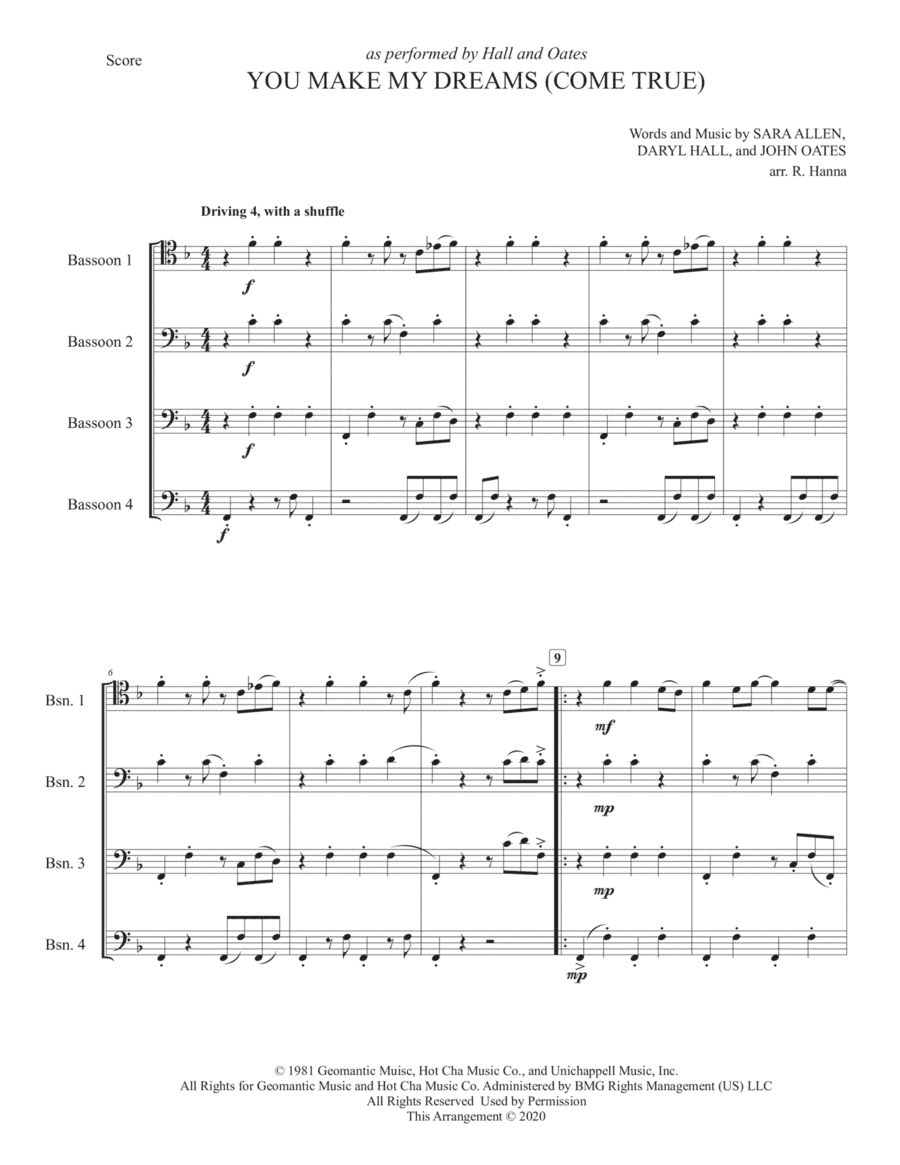 You Make My Dreams (arr. Reed Hanna)