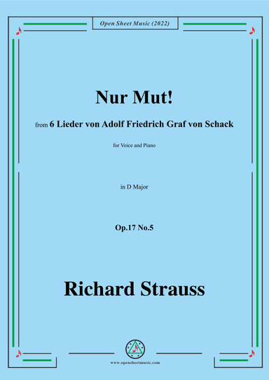 Richard Strauss-Nur Mut!,in D Major,Op.17 No.5 (arr. OSM Press)