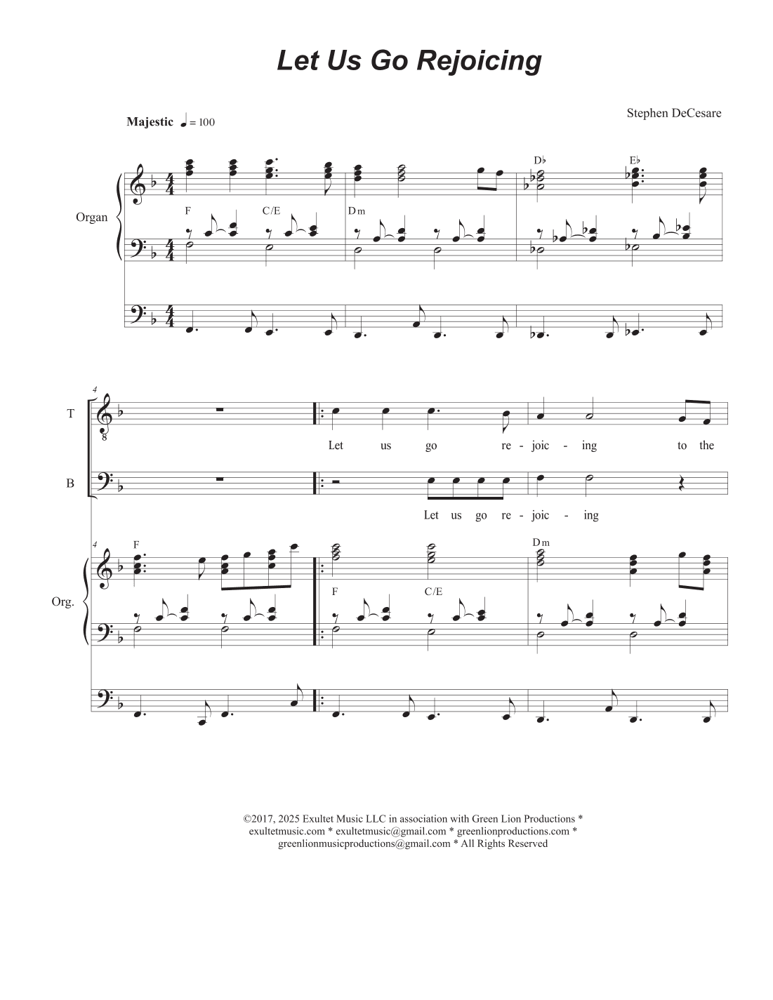 Let Us Go Rejoicing (Duet for Tenor and Bass solo)