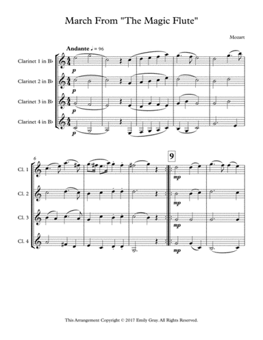 March from "The Magic Flute" (Clarinet Quartet) (arr. Emily Gray)