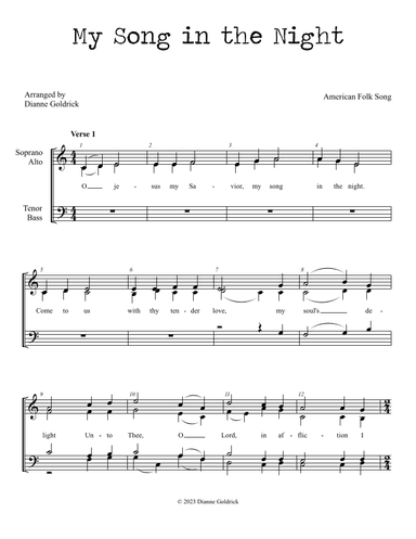 My Song in the Night, SATB a cappella (arr. Dianne Goldrick)