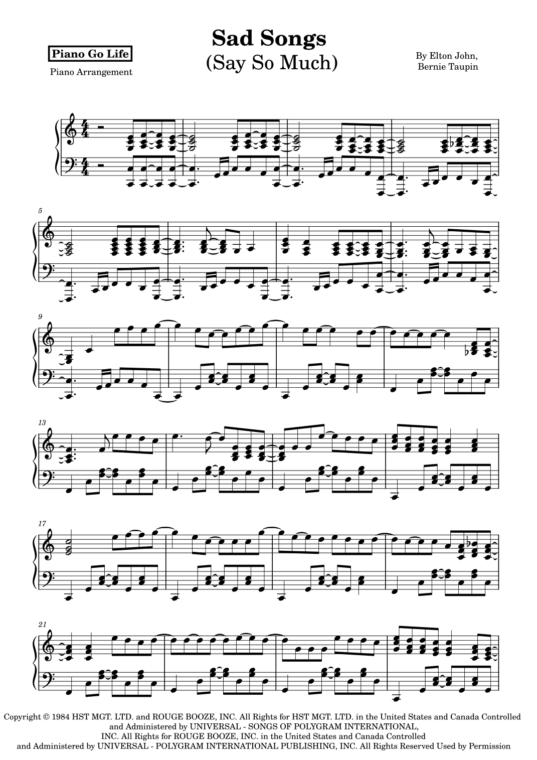 Sad Songs (say So Much) (arr. Piano Go Life)