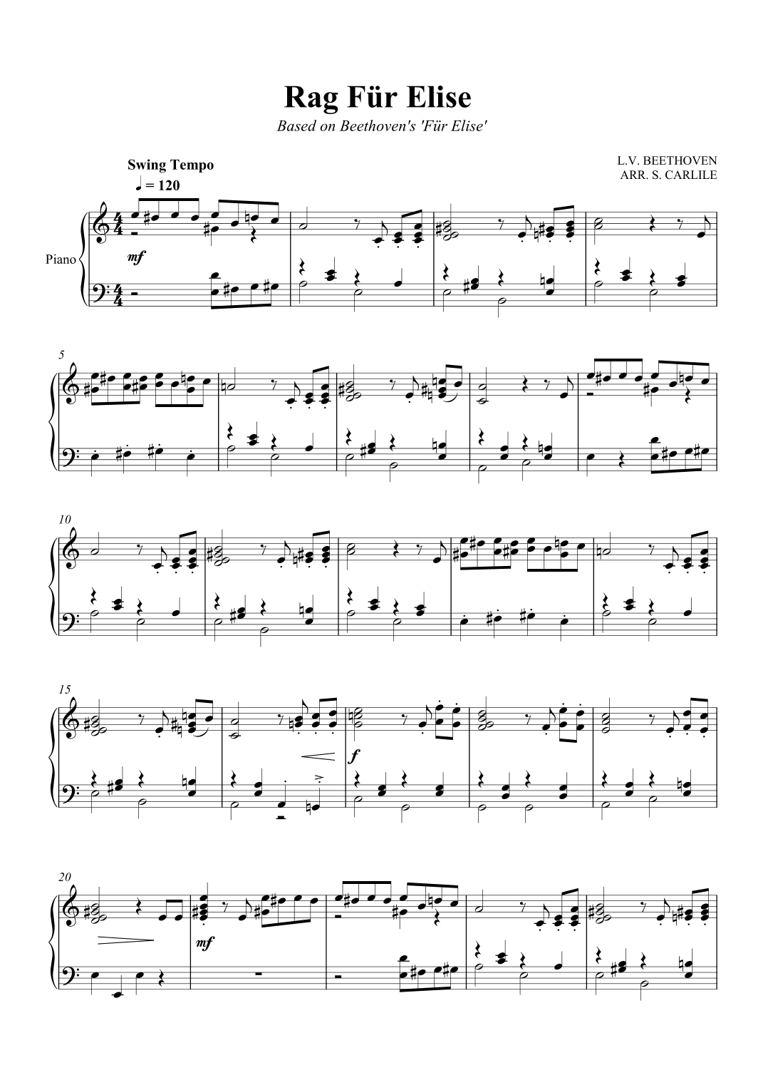 Rag Fur Elise (Based on Beethoven's Für Elise) (arr. SCMusic)