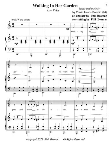Walking In Her Garden - low voice-piano (arr. Phil Beaman)