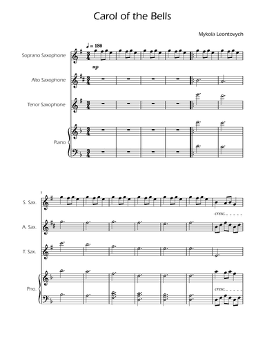 Carol of the Bells - Sax Trio w/ Piano (arr. Ygor Nunes)