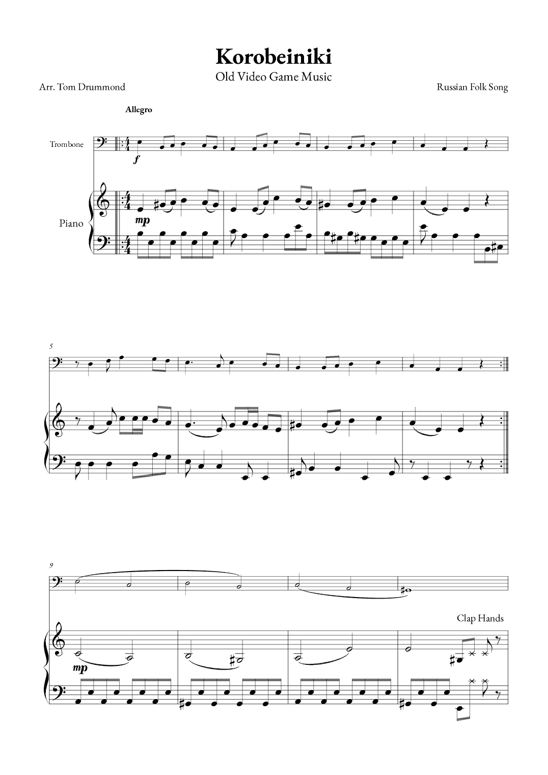 Korobeiniki (arr. Tom Drummond)