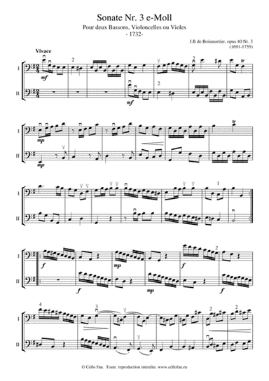 Boismortier Sonate Nr. 3 E minor opus 40 Rococo for 2 cellos