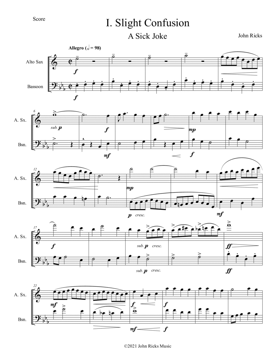 A Sick Joke: Duet for Alto Saxophone and Bassoon
