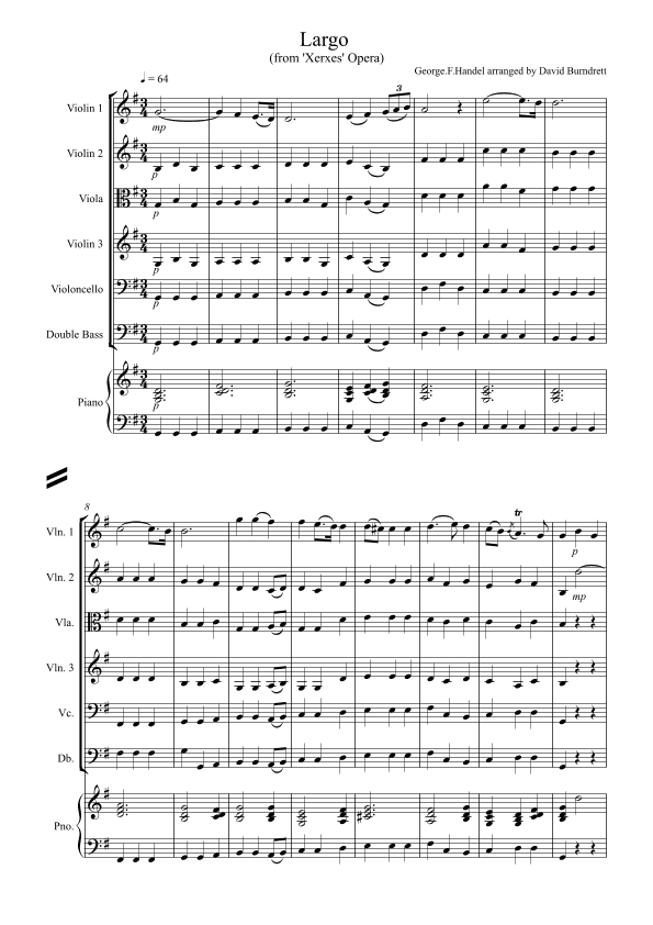 Largo from (Handel's Opera Xerxes) for String Orchestra (arr. David Burndrett)